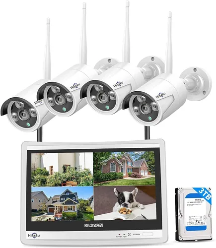 Hiseeu - Sistema de seguridad, ampliable a 16 canales, WiFi Pro 2.4G y 5G, NVR 4K, monitor LCD de 12 pulgadas, cámaras tipo bala, 5 MB, grabación