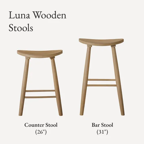 Miniatura 6 de Maven Lane Luna Taburete de mostrador – 26 pulgadas – Taburete redondo con reposapiés – Madera maciza natural – Diseño que ahorra espacio para Roble
