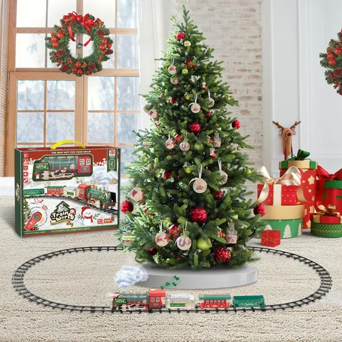Miniatura 7 de JQ JUQU Juego de tren eléctrico de control remoto con vapor real, luces y sonido, tren de juguete para niños de 3 a 8 años con pistas completas