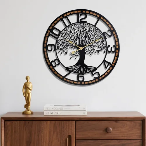 Miniatura 11 de Dankeit Reloj de pared con diseño de árbol de la vida, reloj de pared de metal negro de 24 pulgadas con árbol familiar de gran tamaño para sala