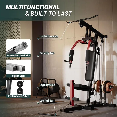 Miniatura 5 de Equipo multifuncional de gimnasio en casa - Estación de entrenamiento todo en uno de capacidad de 300 libras con sistema de polea de cable, tracción