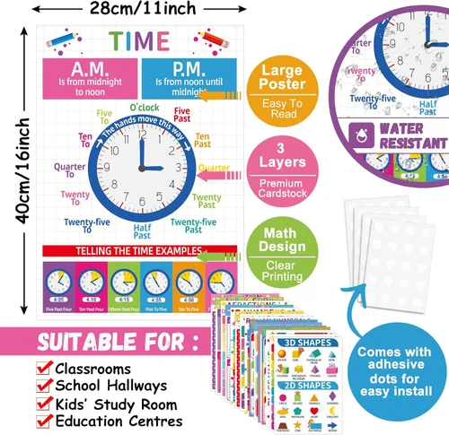 Miniatura 2 de gisgfim 16 coloridos carteles de matemáticas para niños de escuela primaria, carteles de aprendizaje educativo de matemáticas, decoración de pared