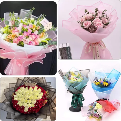 Miniatura 9 de VOWOVOSDAY 20 piezas de papel de regalo de flores, papel de regalo de ramo de flores para el día de San Valentín, suministros de ramo