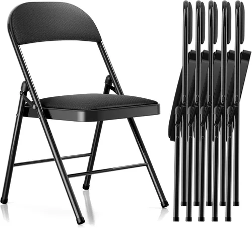 Paquete de 6 sillas plegables con cojín acolchado, silla de metal con marco de acero de capacidad de 450 libras y asiento cómodo, silla plegable