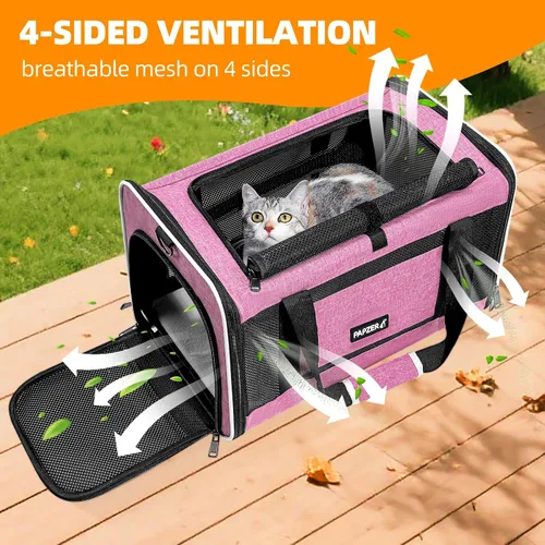 Miniatura 4 de Bolsa de viaje para gatos de lados suaves para gatos medianos a grandes de más de 15 libras, jaula transportadora para perros pequeños, entrada Rosa