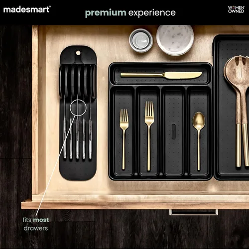Miniatura 2 de madesmart Tapete para cuchillo, organizador compacto de ranura de agarre suave para 5 cuchillos, inserto de cajón antideslizante que protege