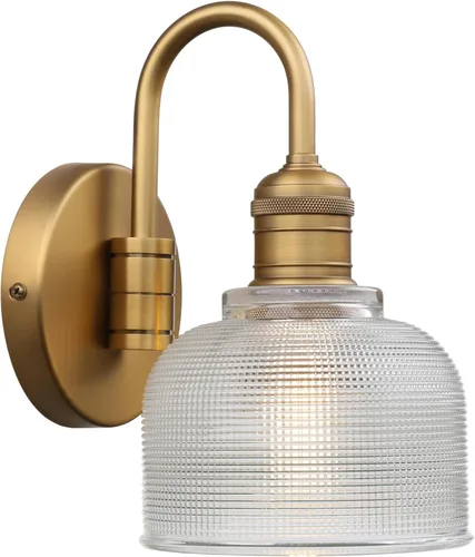 Yosoan Aplique de pared vintage de latón dorado con pantalla a rayas, 1 luz de tocador moderna industrial montado en la pared individual montado en