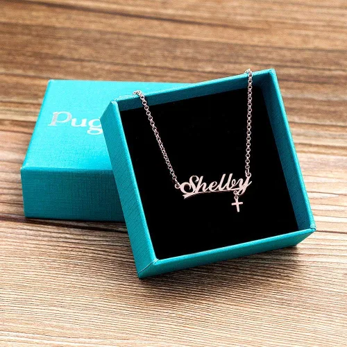 Miniatura 2 de CLY Jewelry Cadena de acero inoxidable con colgante de oro rosa personalizado