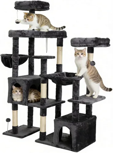 Miniatura 20 de Árbol para gatos de 35.8 pulgadas con cama doble para gatos y hamaca, rascador de felpa con plataforma cómoda para dormir y pelota de juguete