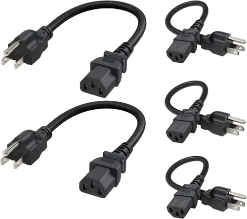 CableCreation [Paquete de 5] Cable de alimentación universal de 1 pie 18 AWG para cable NEMA 5-15P a IEC320C13, 1.0 ft / negro