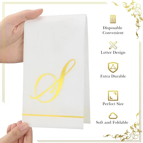 Miniatura 3 de Pasimy 100 servilletas con inicial, servilletas con monograma para invitados, toallas de papel con letras doradas, desechables, elegantes, toallas