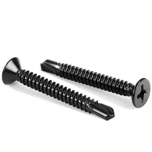 Tornillos autorroscantes de cabeza plana #8 x 1-1/2" Tornillos de chapa metálica, acero inoxidable 410, acabado negro, 100 unidades
