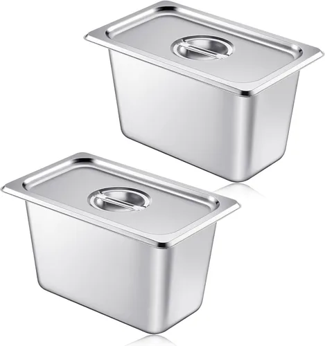 Miniatura 10 de Mifoci Paquete de 12 Sartenes de Acero Inoxidable para Hotel con Tapa, Tamaño 1/3 x 6 Pulgadas de Profundidad Suministros de Restaurante