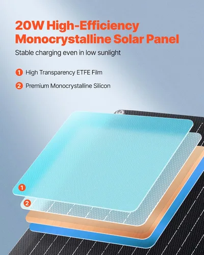 Miniatura 2 de VEVOR Cargador de batería de panel solar de 20 W y 12 V, cargador de batería solar con controlador inteligente integrado y 3 cables de conexión