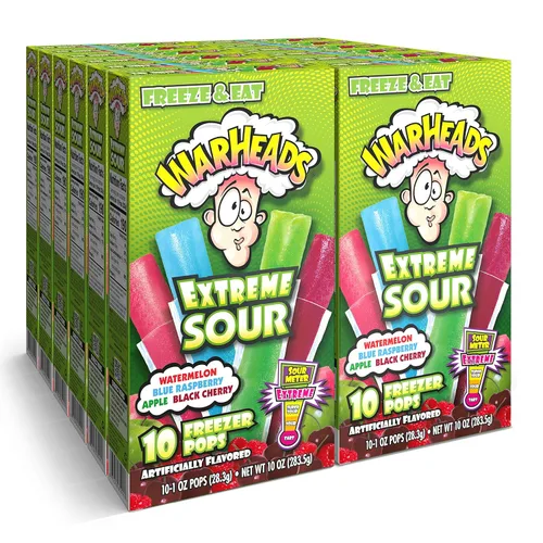 Warheads, Pops congeladores sin grasa, sabores surtidos, extremadamente agrios, 12 cajas, 10 paletas de 1 onza por caja, 1 onza (paquete de 120)