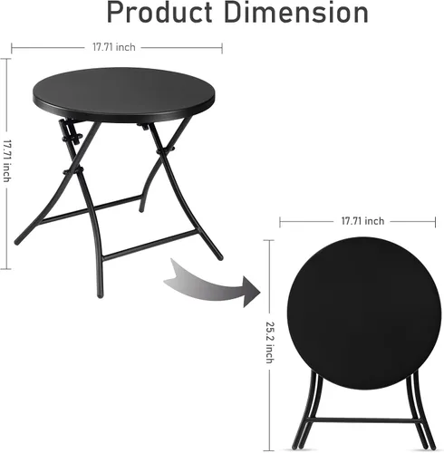 Miniatura 3 de Mesa auxiliar para exteriores, mesa auxiliar redonda plegable de metal, resistente a la intemperie, mesa decorativa de patio pequeño para porche