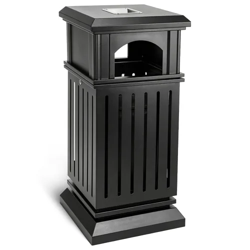 Miniatura 10 de BEAMNOVA Cubo de basura negro para exteriores, bandeja superior de acero inoxidable con tapa de bloqueo, contenedor de basura industrial resistente