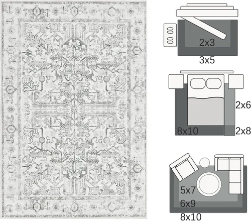 Miniatura 282 de jinchan Lima - Alfombra simétrica floral geométrica lavable, alfombra de entrada de medio círculo de 2 x 3, alfombra de media luna, suave y Azul