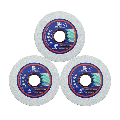 BRSCHNITT3 discos de corte de vidrio de 4 pulgadas para amoladora angular con 7/8" - 4/5"-5/8" disco de corte de pulido de diamante para vidrio,