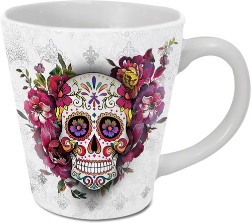 Miniatura 13 de Sweet Gisele Taza de cerámica de calavera de azúcar, taza de café con estampado floral, diseño del Día de los Muertos, hermosos colores vivos, gran
