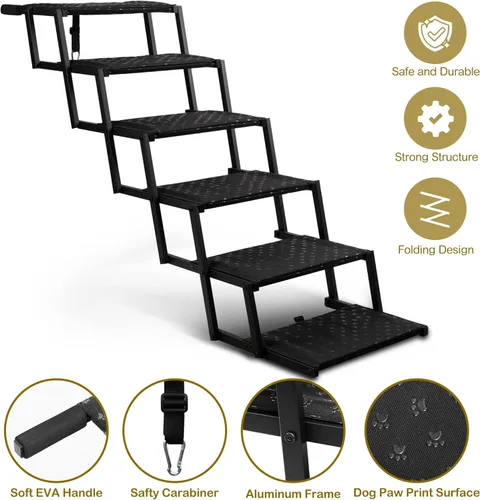 Miniatura 2 de Escaleras para perros para automóvil: rampas plegables para perros grandes con superficie antideslizante, escalones portátiles para perros para Negro