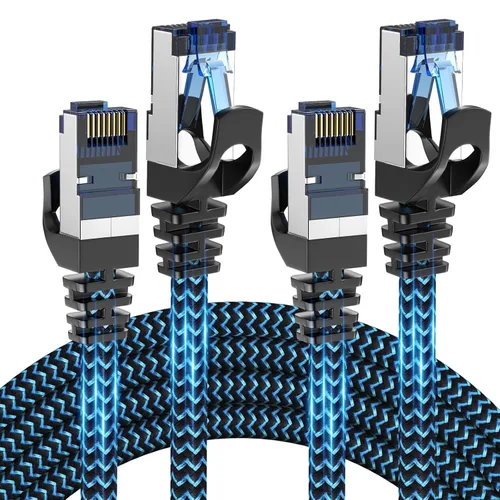 Miniatura 11 de Cable Ethernet Cat8 de 3 pies, paquete de 5 unidades, alta velocidad 40Gbps 2000MHz, trenzado, azul, compatible con enrutador, módem, laptop, PC
