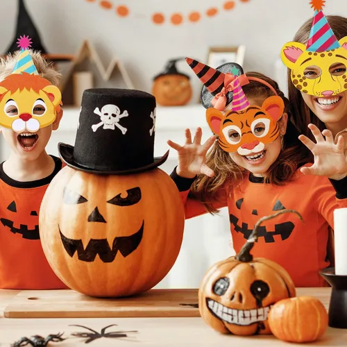 Miniatura 7 de 10 máscaras de fiesta de animales, máscara de fieltro de selva para niños, divertidas máscaras de cumpleaños, suministros de fiesta temática