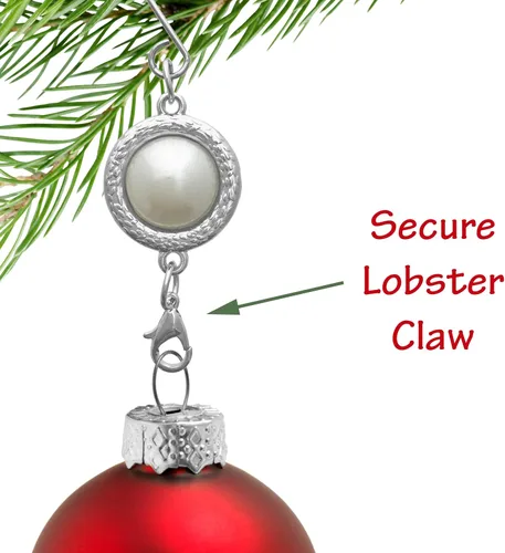 Miniatura 3 de Gancho para adornos de Navidad con gancho en S y pinza de langosta – Juego de 24 – Perla blanca con ajuste plateado – Accesorios y detalles