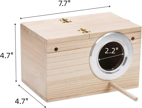 Miniatura 2 de Hiceeden Paquete de 2 cajas nido de periquitos, caja de anidación de pájaros de madera natural, caja de cría de pájaros pequeños para tortolitos