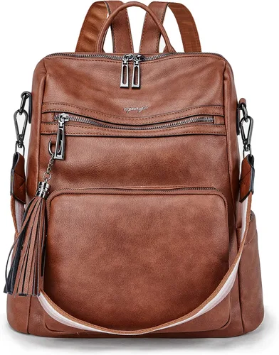 Miniatura 24 de OPAGE - Mochila de cuero para mujer, con borla de moda, bolso de hombro, mochila grande, bolsa de viaje, gris, L