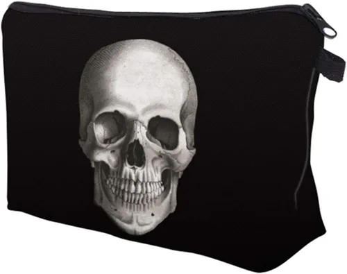 Miniatura 2 de Deanfun Bolsa de cosméticos para mujer, con estampado 3D de calavera negra, bolsa de maquillaje impermeable, bolsa de aseo de viaje, accesorios