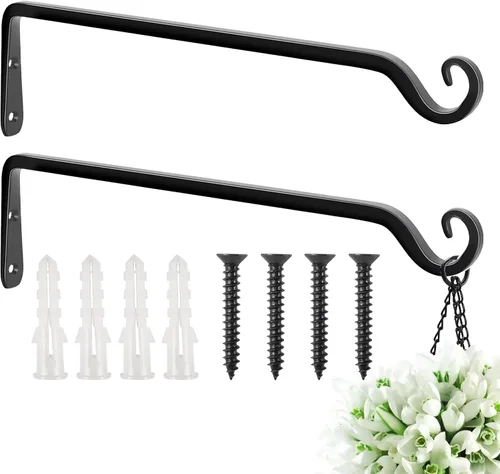 Miniatura 8 de FEED GARDEN Ganchos de pared para plantas colgantes de 10 pulgadas, paquete de 2 soportes de metal resistentes para plantas, con capacidad para 48