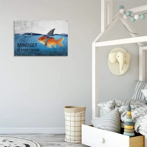 Miniatura 3 de Arte de Pared en Lienzo Inspiracional con Citas, Cuadros Abstractos de Pez Dorado Azul y Tiburón, Pósters, Pintura sobre Lienzo, Obra de Arte