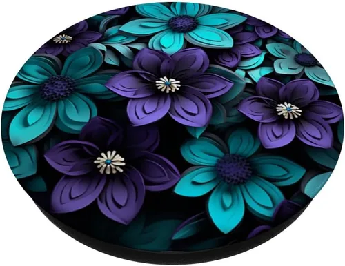 Miniatura 2 de Ramo de flores silvestres de flores verdes y azules, diseño floral morado, PopSockets estándar PopGrip