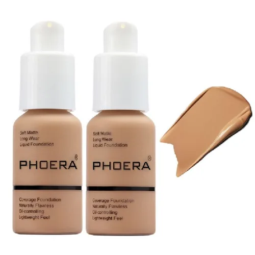 Miniatura 9 de Paquete de 2 bases PHOERA 101 porcelana, base de maquillaje de cobertura total para mujeres y niñas (101 porcelana)