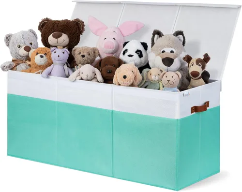 Miniatura 19 de SoftOwl Organizador de almacenamiento de juguetes extra grande con tapa, diseño de caja de almacenamiento de juguetes resistente y plegable, Negro