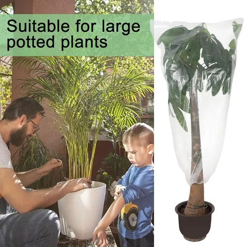 Miniatura 6 de ANPHSIN 6 piezas de película de invierno para plantas con cordón, cubierta de plástico de 35 x 59 pulgadas, protección contra congelación, bolsa