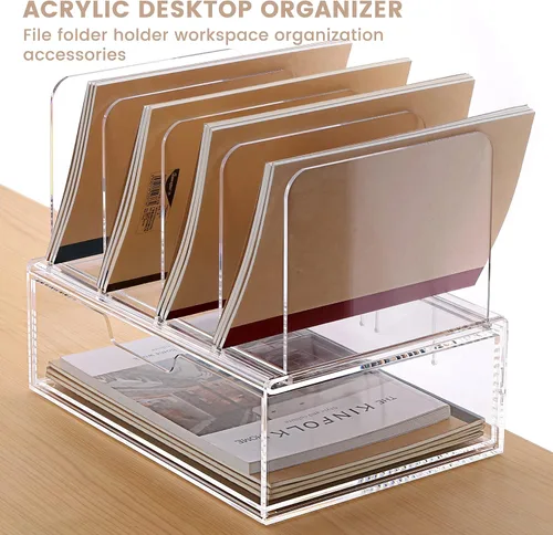 Miniatura 2 de Organizadores de Escritorio y Accesorios HeZone, Organizador de Escritorio de Acrílico con Cajón, Organización y Almacenamiento de Suministros