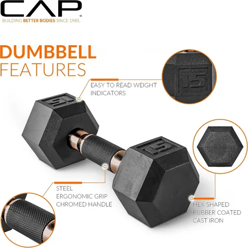 Miniatura 3 de CAP Barbell Juego de Mancuernas Hexagonales Recubiertas de 150 libras con Mango de Cobre y Soporte Vertical