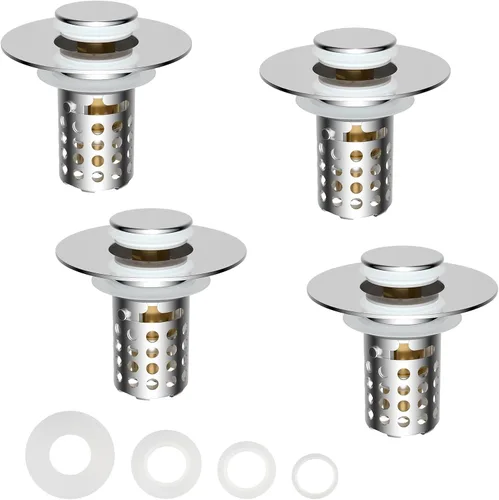Miniatura 15 de Colador universal para desagüe de lavabo de baño atrapa cabellos, 2 piezas mejoradas con cesta de filtro de acero inoxidable extraíble, tapón