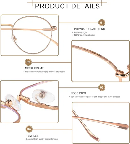 Miniatura 3 de ANDWOOD Gafas de bloqueo de luz azul para mujeres y hombres, computadora de cara pequeña, bloqueador de luz azul transparente, marco de metal súper
