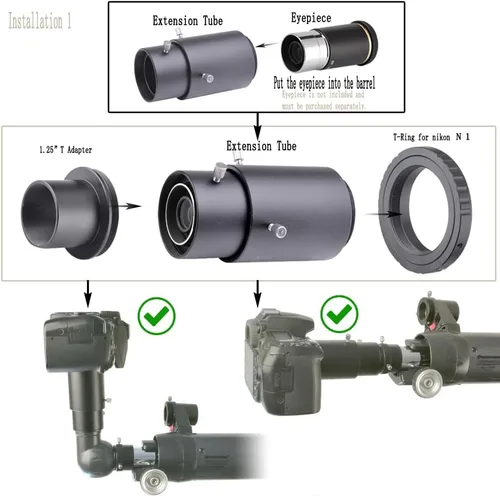 Miniatura 3 de Adaptador de cámara para telescopio de extensión variable – Compatible con cámaras Nikon N1 sin espejo – Conecta telescopios para fotografía