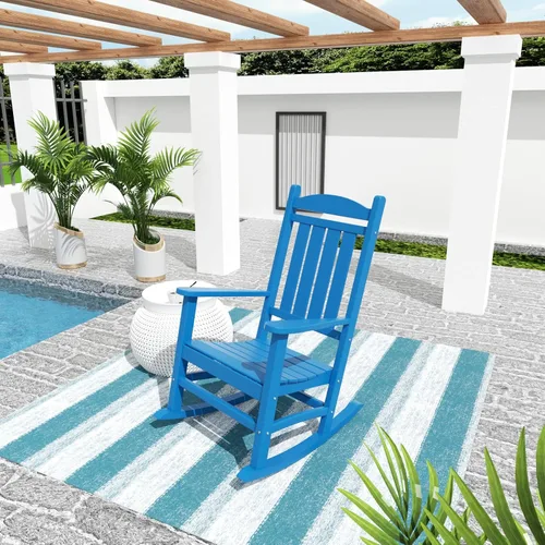 Miniatura 23 de WO Home Furniture Silla Mecedora de Patio al Aire Libre Tradicional HDPE Resistente a los Rayos UV (Negro)