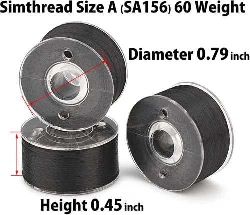 Miniatura 4 de Simthread 144 hilos de bobinas preenrolladas para bordar, clase 15, tipo A, tamaño SA156, poliéster negro de 60 pesos, compatible con Bernina Pfaff