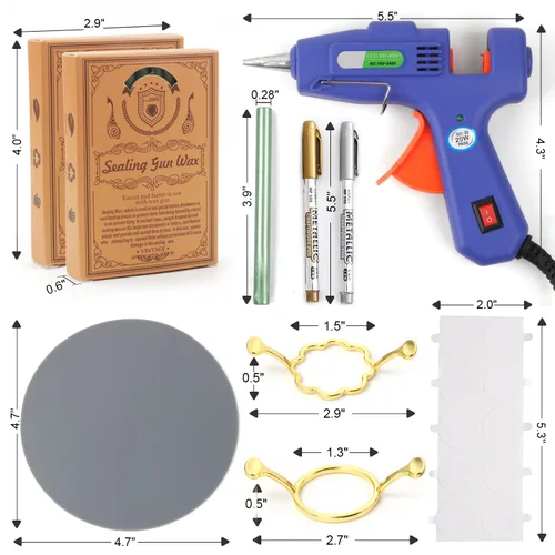 Miniatura 3 de Juego de sellos de cera, 40 varillas de cera de sellado de bronce con pistola de pegamento, moldes de sellado de cera, alfombrilla de silicona