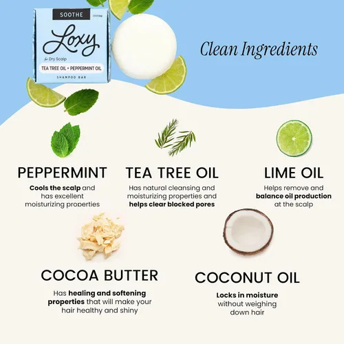 Miniatura 2 de Loxy - Jabón en barra de champú calmante para la caspa, el cuero cabelludo seco y con picazón Aceite de menta, lima y árbol de té Vegano y libre