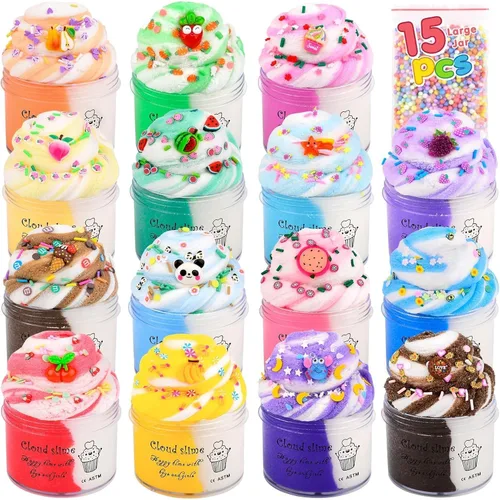 TITRITH Cloud Slime - Paquete de 15 fundas coloridas para niñas y niños, suministros divertidos de fiesta, kit de slime a granel perfumado, suave,