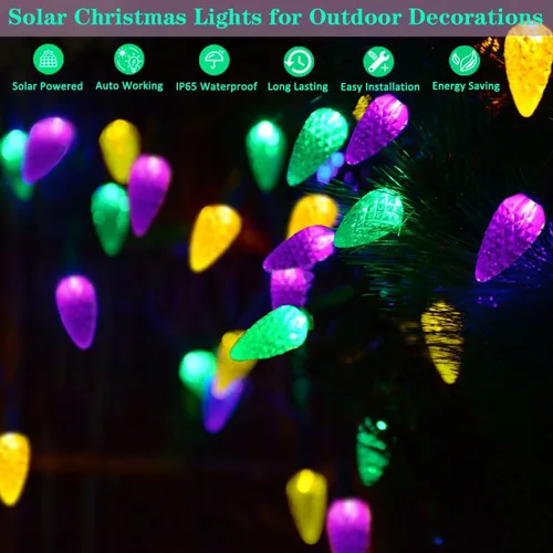 Miniatura 4 de Luces solares de Navidad para exteriores, cadena de luces C6 de fresa, luces de Mardi Gras, 100 LED, 8 modos, impermeable, uso al aire libre