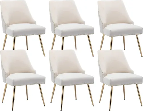 Miniatura 18 de KCC Juego de 2 sillas de comedor de terciopelo con forma de cabeza de clavo con patas doradas para cocina, sala de estar (gris)