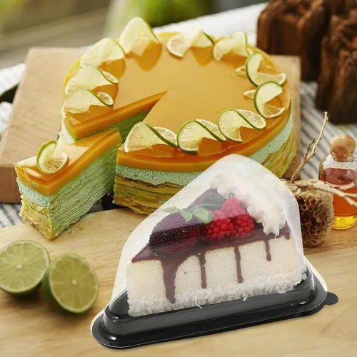 Miniatura 6 de KICHOUSE 10 piezas de caja de mousse triangular de plástico con tapa transparente, recipiente de pastel reutilizable de grado alimenticio